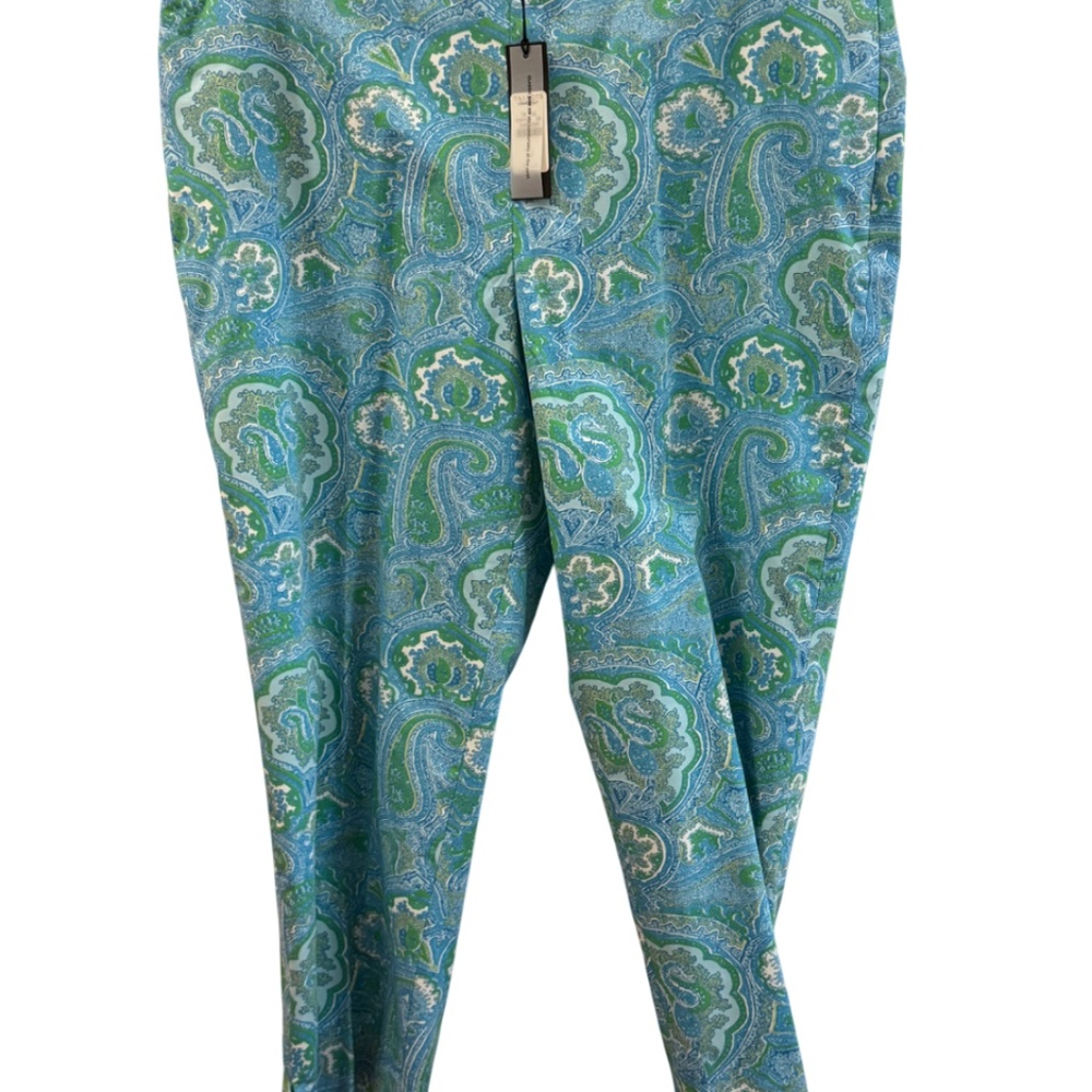 NWT Talbots aqua blue turquoise green white paisley capri pants Misses size 14